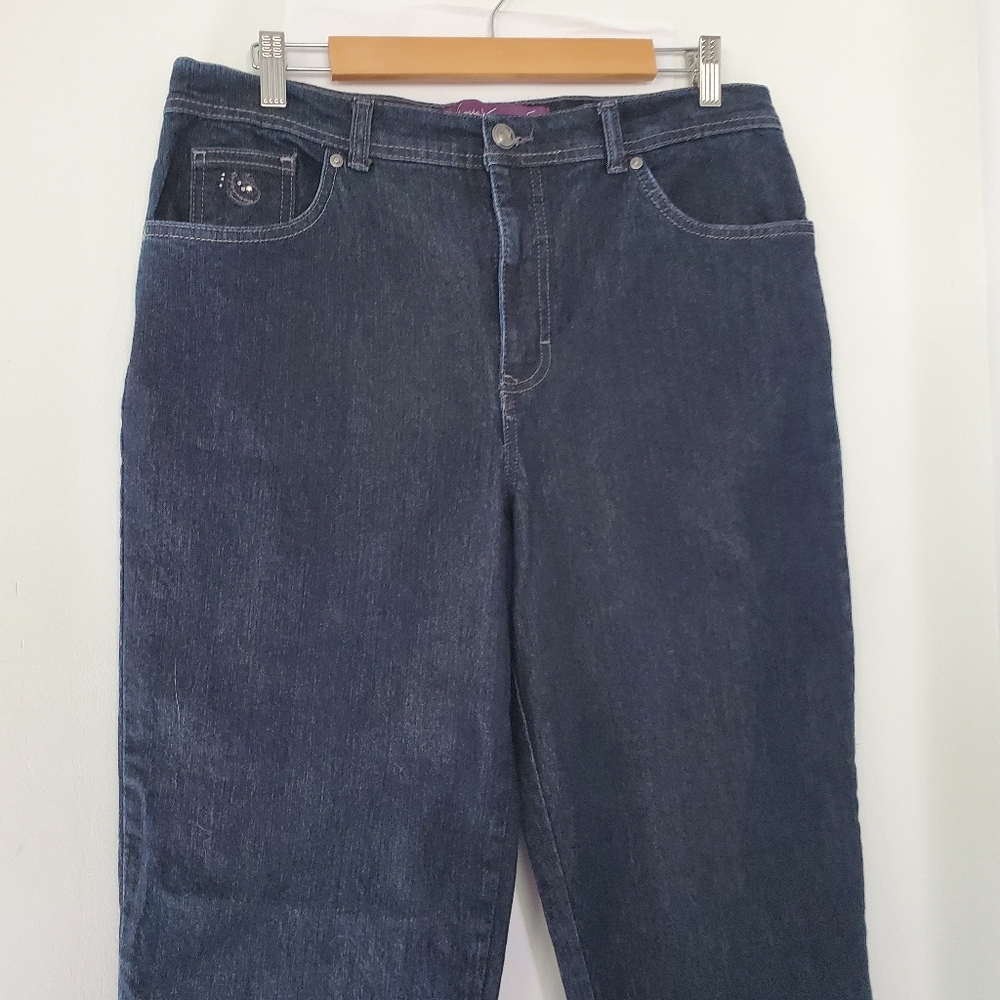 GLORIA VANDERBILT Sz 14 AMANDA Dk Wash Blue Denim Jeans Straight High Rise - Picture 6 of 16